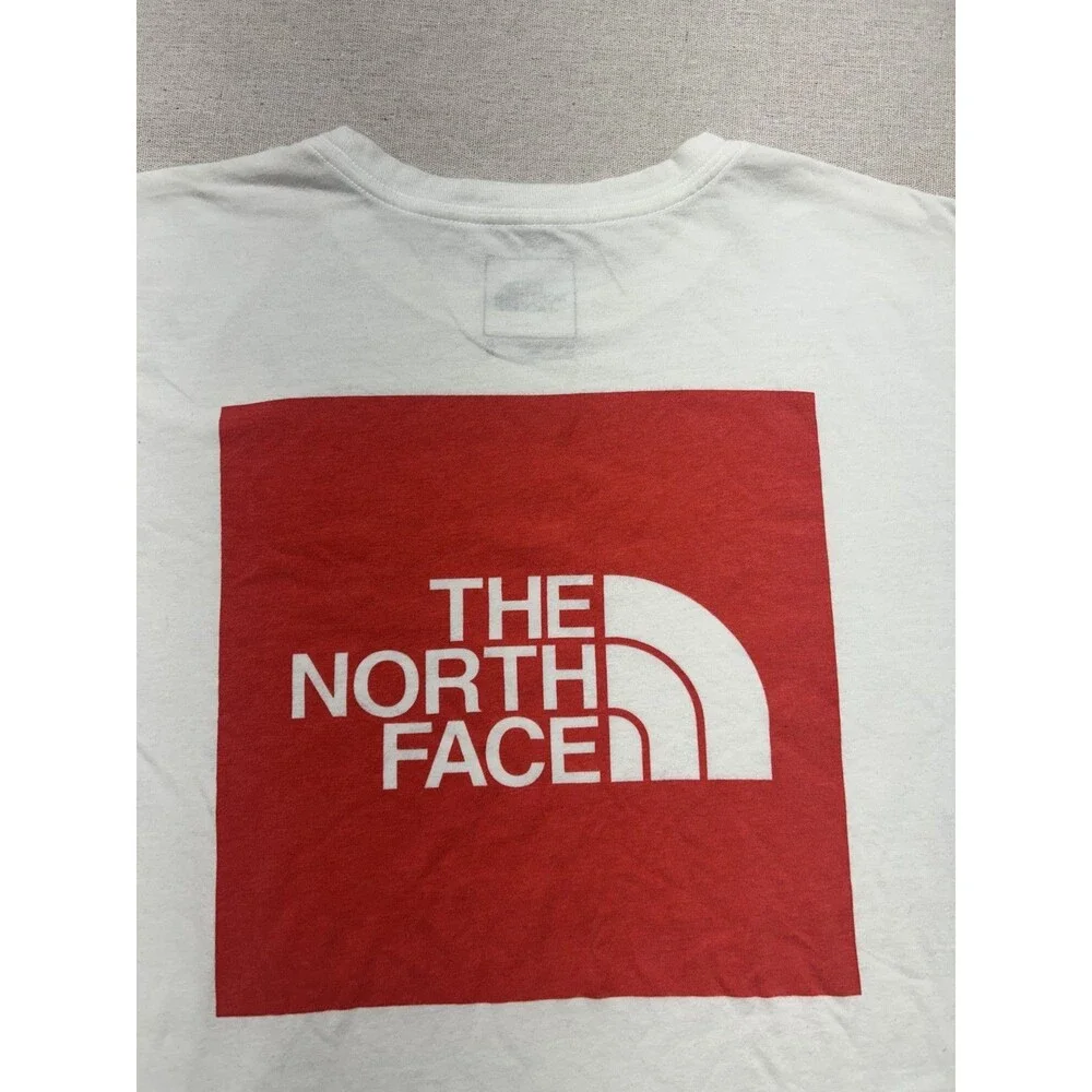 The North Face Mens White Short Sleeve T-Shirt Size Medium Red Front & Back Logo